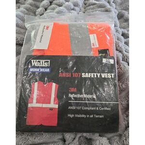 Walls Workwear ANSI 107 Safety Vest XL Orange 3M Reflective High Visibility Mesh